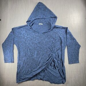89th + Madison Hoodie Women Large Blue Marled Ruched Knot Side Lightweight Top